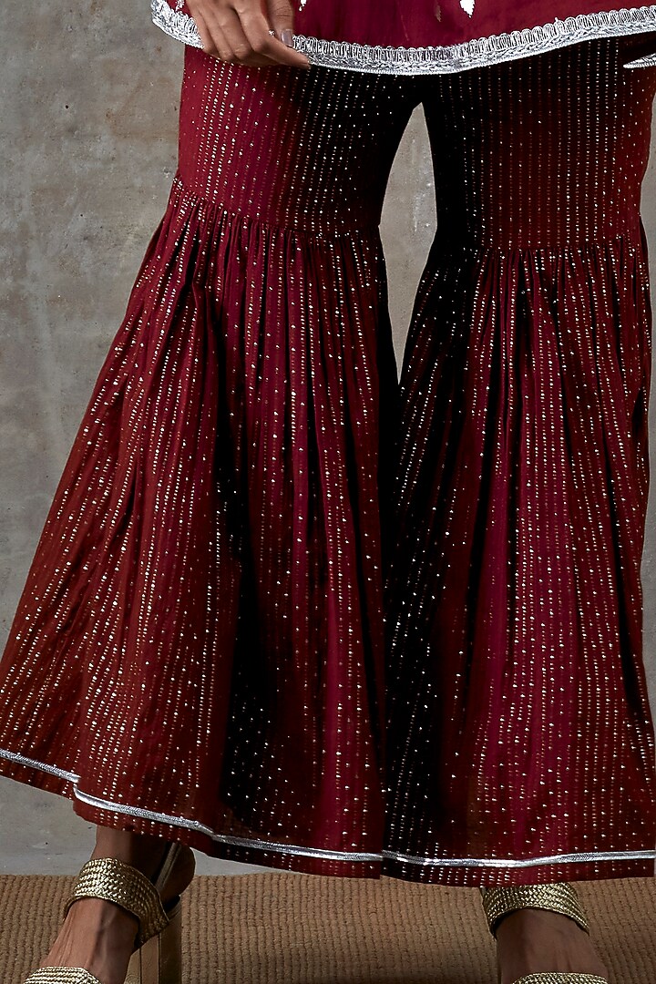Maroon Sharara Set In Cotton by Ekanya at Pernia's Pop Up Shop