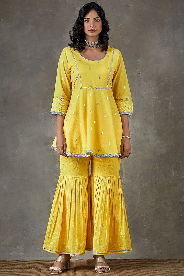 Yellow Cotton Sharara Set by Ekanya at Pernia's Pop Up Shop