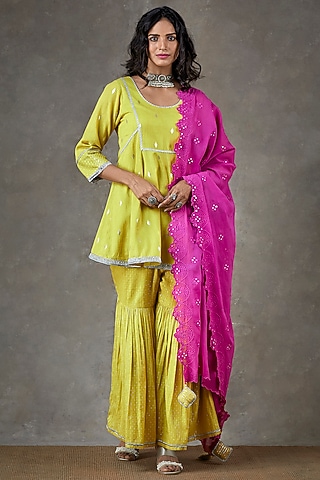 Lime Cotton Sharara Set by Ekanya