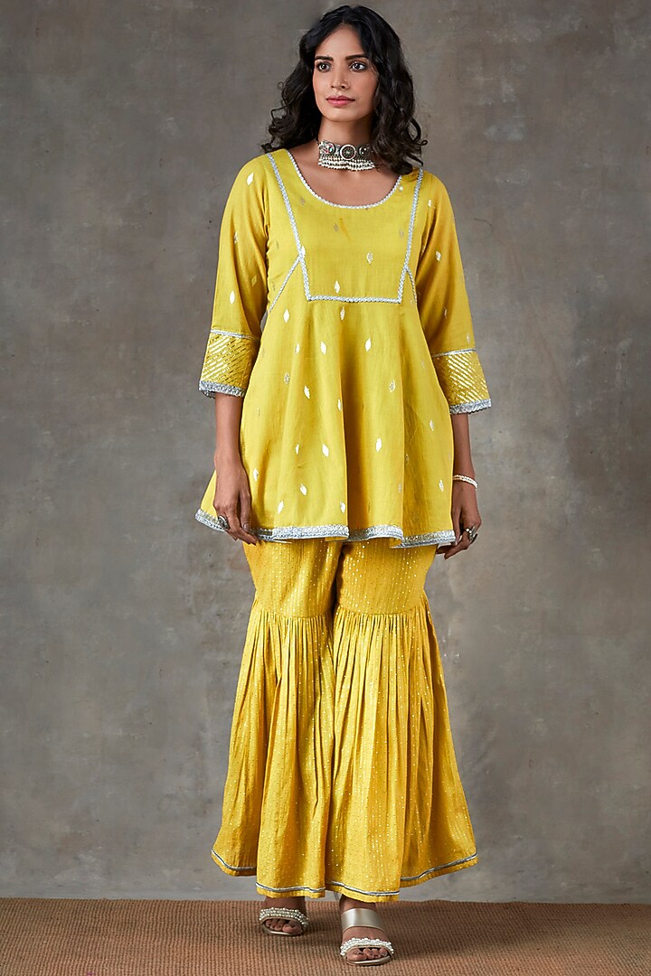Lime Cotton Sharara Set by Ekanya at Pernia's Pop Up Shop
