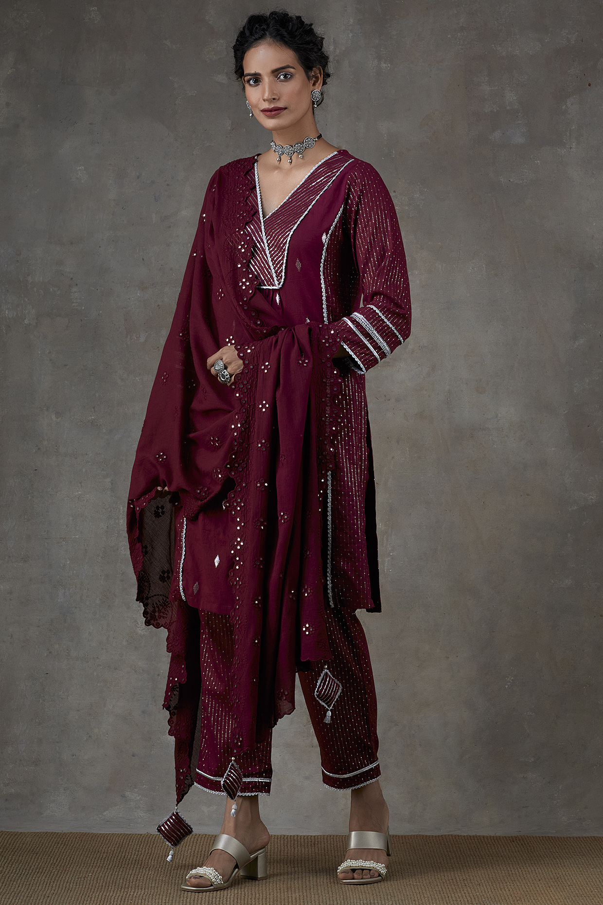 Maroon Cotton Kurta Set by Ekanya at Pernia's Pop Up Shop