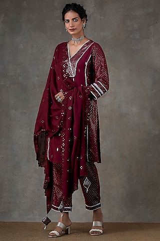 Maroon Cotton Kurta Set by Ekanya