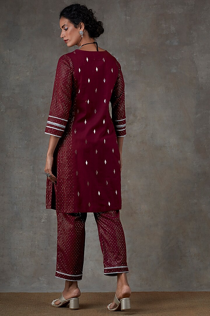 Maroon Cotton Kurta Set by Ekanya at Pernia's Pop Up Shop