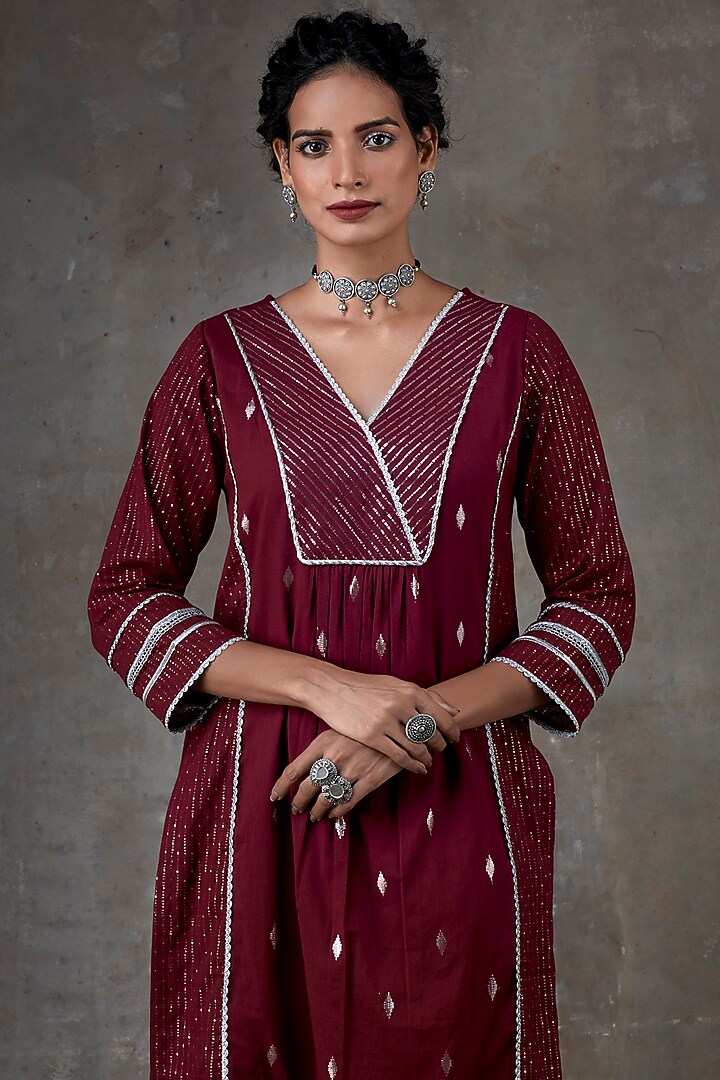 Maroon Cotton Kurta Set by Ekanya at Pernia's Pop Up Shop