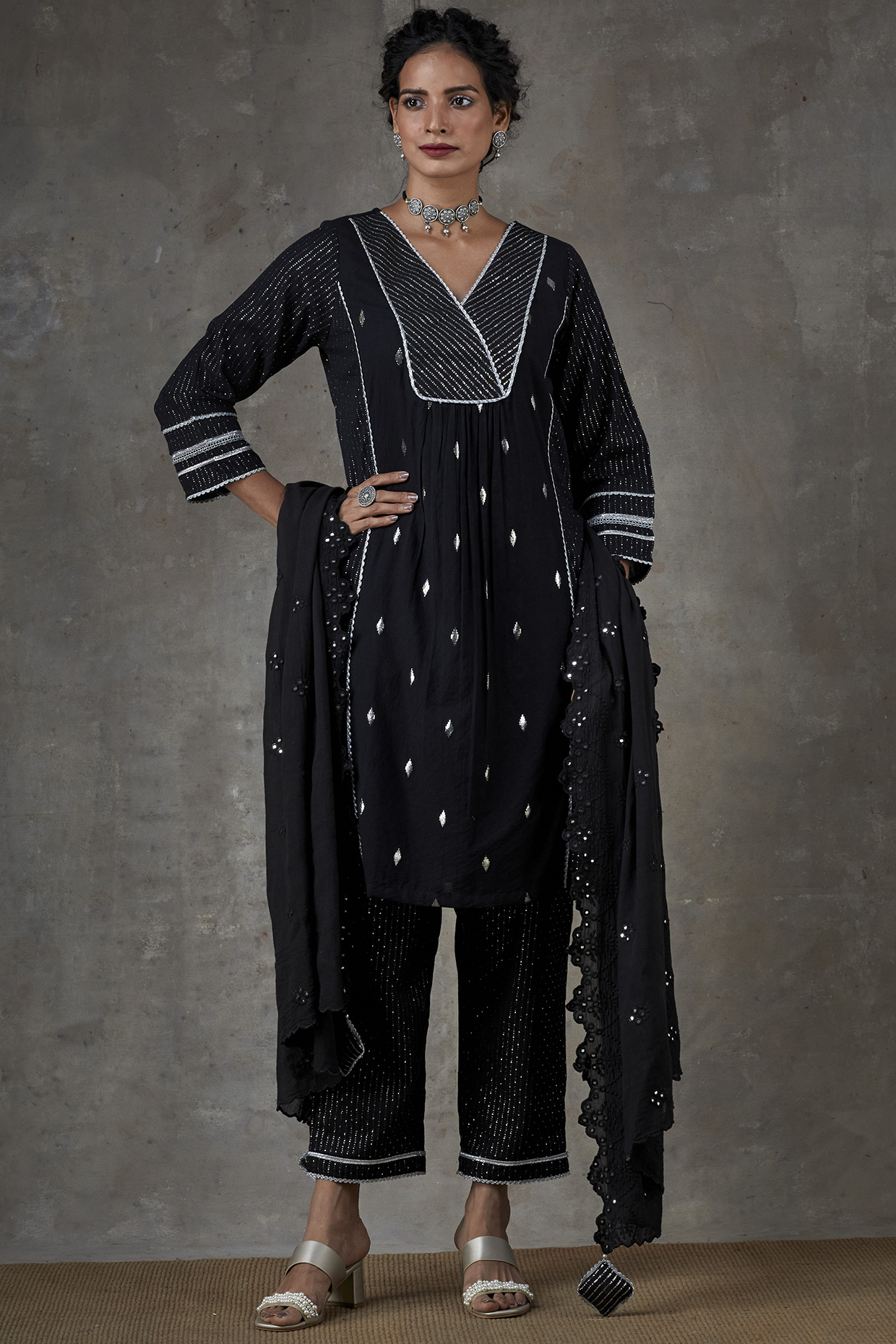 Black Cotton Kurta Set by Ekanya at Pernia's Pop Up Shop