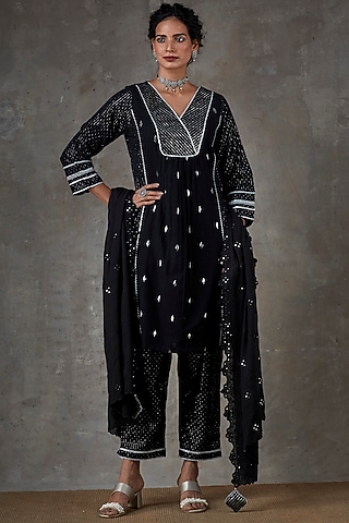 Black Cotton Kurta Set by Ekanya