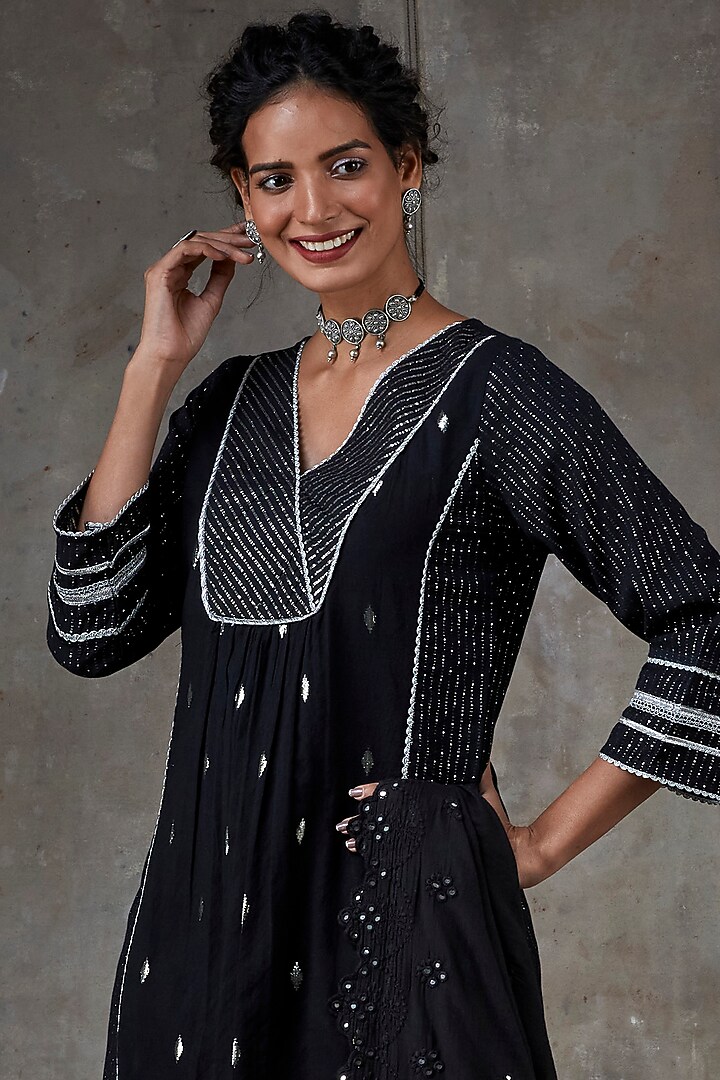 Black Cotton Kurta Set by Ekanya at Pernia's Pop Up Shop
