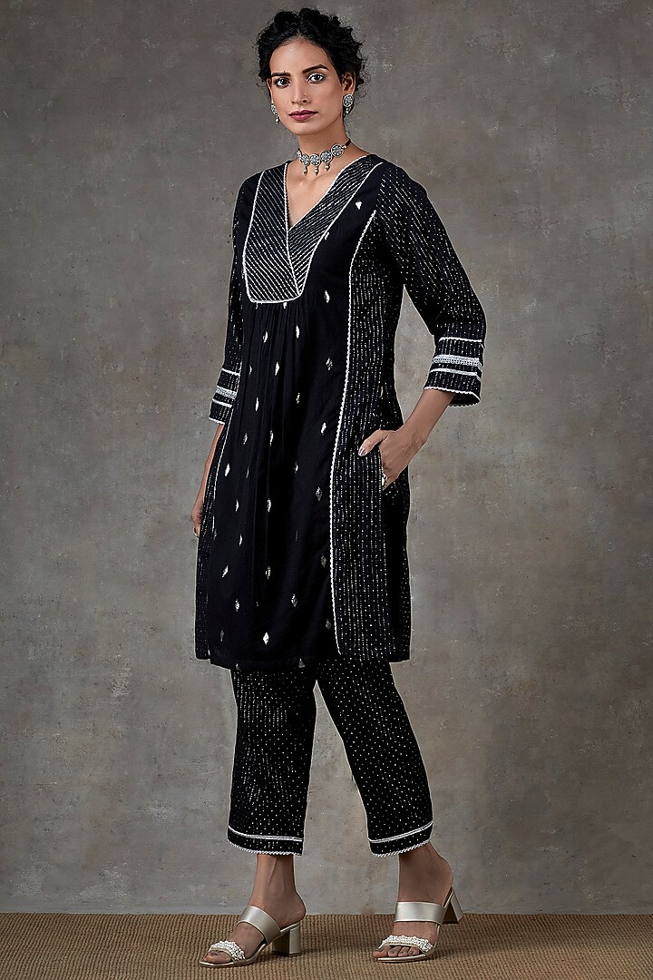 Black Cotton Kurta Set by Ekanya at Pernia's Pop Up Shop