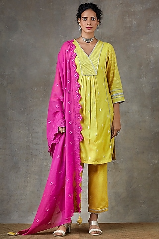 Lime Cotton Kurta Set by Ekanya