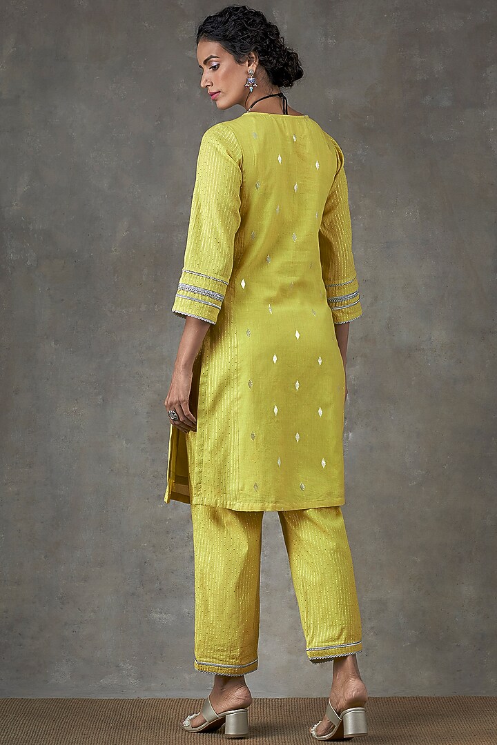 Lime Cotton Kurta Set by Ekanya at Pernia's Pop Up Shop