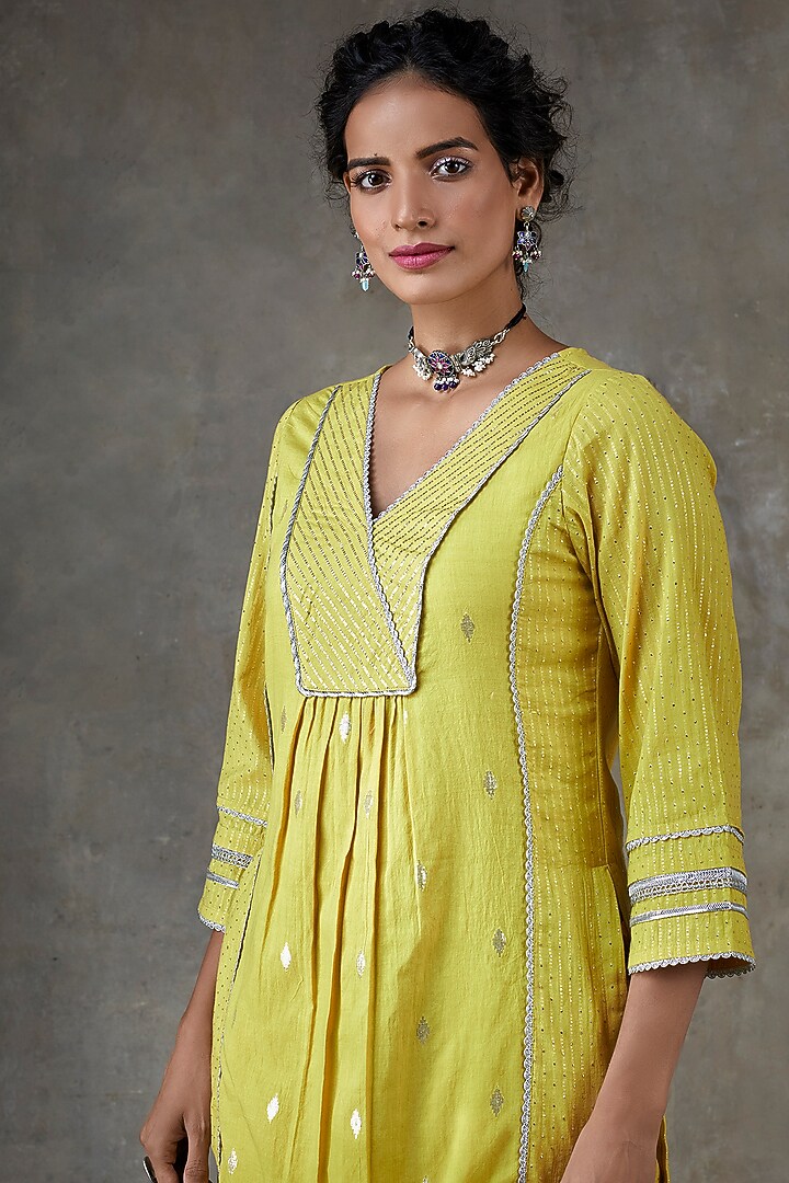 Lime Cotton Kurta Set by Ekanya at Pernia's Pop Up Shop