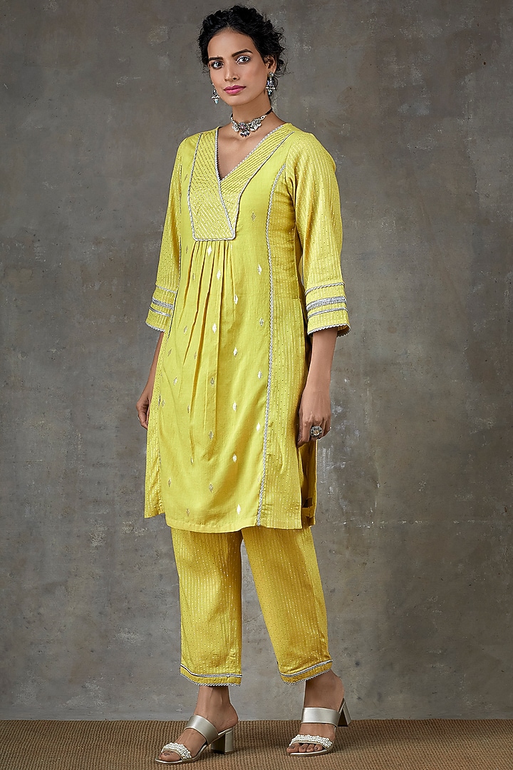 Lime Cotton Kurta Set by Ekanya at Pernia's Pop Up Shop