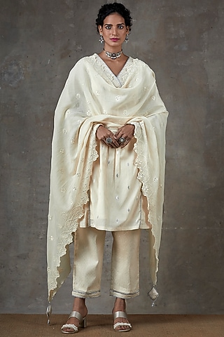 Ecru Kurta Set In Cotton by Ekanya