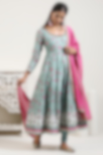 Green Embroidered Anarkali Set by Ekanya at Pernia's Pop Up Shop