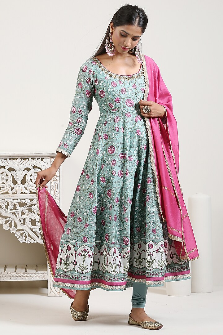 Green Embroidered Anarkali Set by Ekanya at Pernia's Pop Up Shop