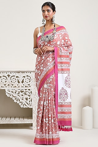 Coral Chanderi Printed Saree by Ekanya