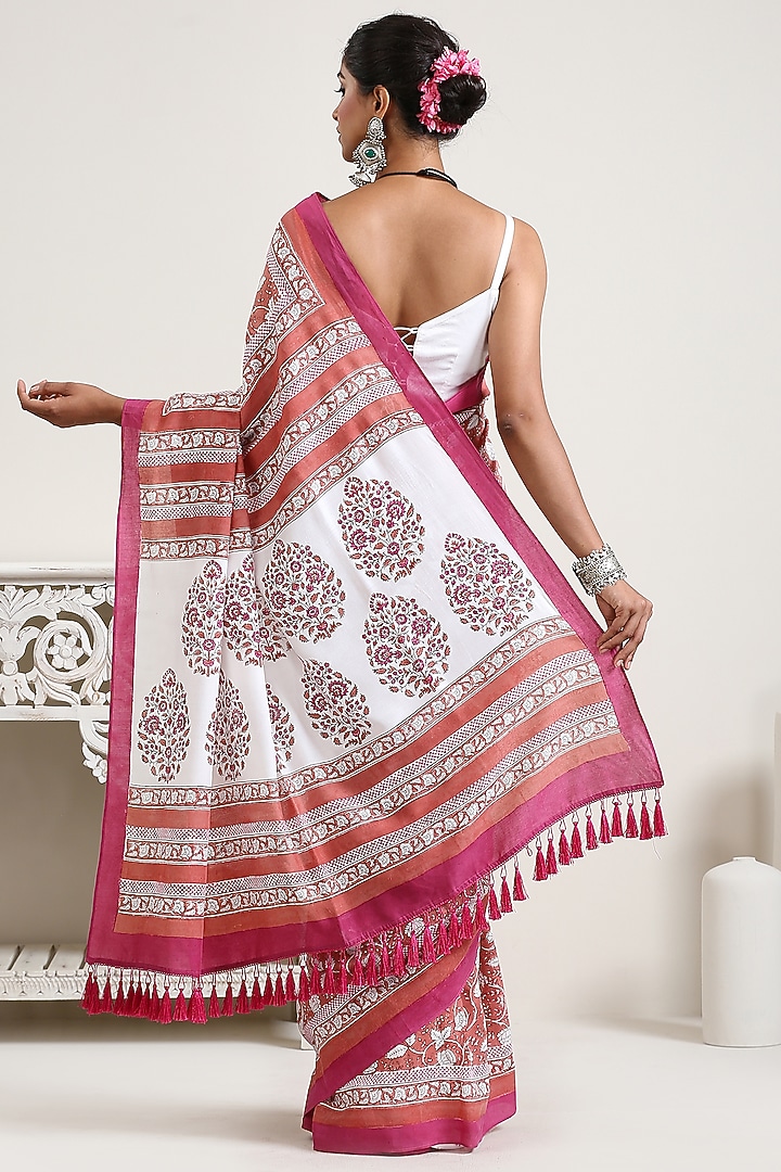 Coral Chanderi Printed Festive Saree by Ekanya at Pernia's Pop Up Shop