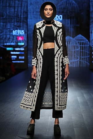 Black & White Jacket With Pants & Inner by Ekru by Ekta and Ruchira