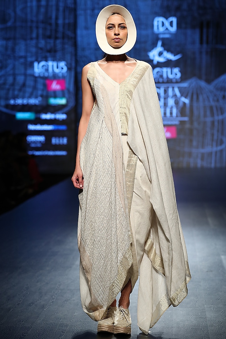 Off White Drape With Dhoti Pants by Ekru by Ekta and Ruchira