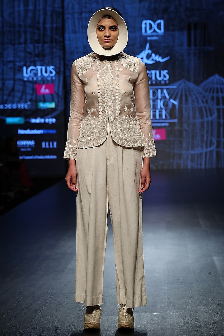 Off White Jacket With Pants & Inner by Ekru by Ekta and Ruchira