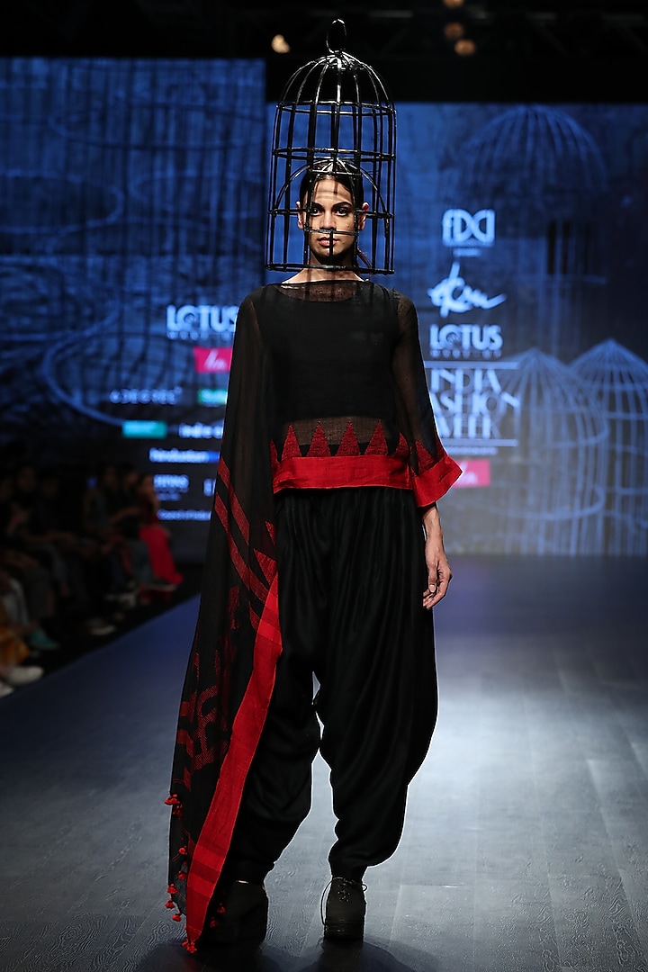 Black Drape Top With Dhoti Pants by Ekru by Ekta and Ruchira at Pernia's Pop Up Shop