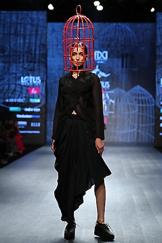 Black Organza Jacket With Pants & Inner by Ekru by Ekta and Ruchira