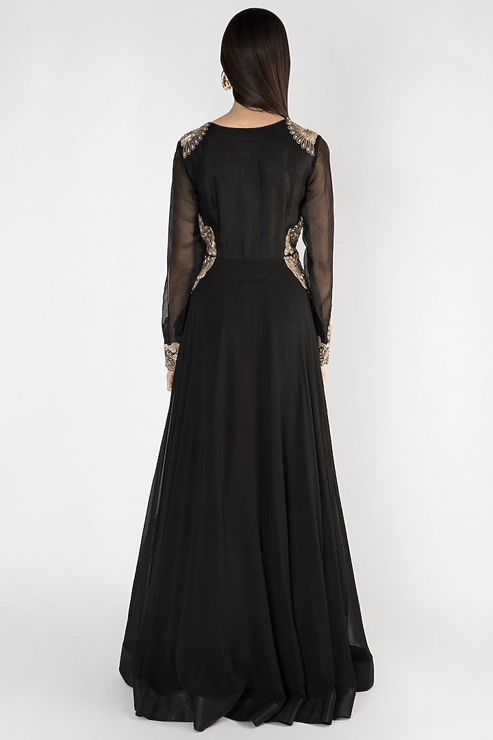 Black Embroidered Georgette Engagement Gown by Ekru by Ekta and Ruchira at Pernia's Pop Up Shop