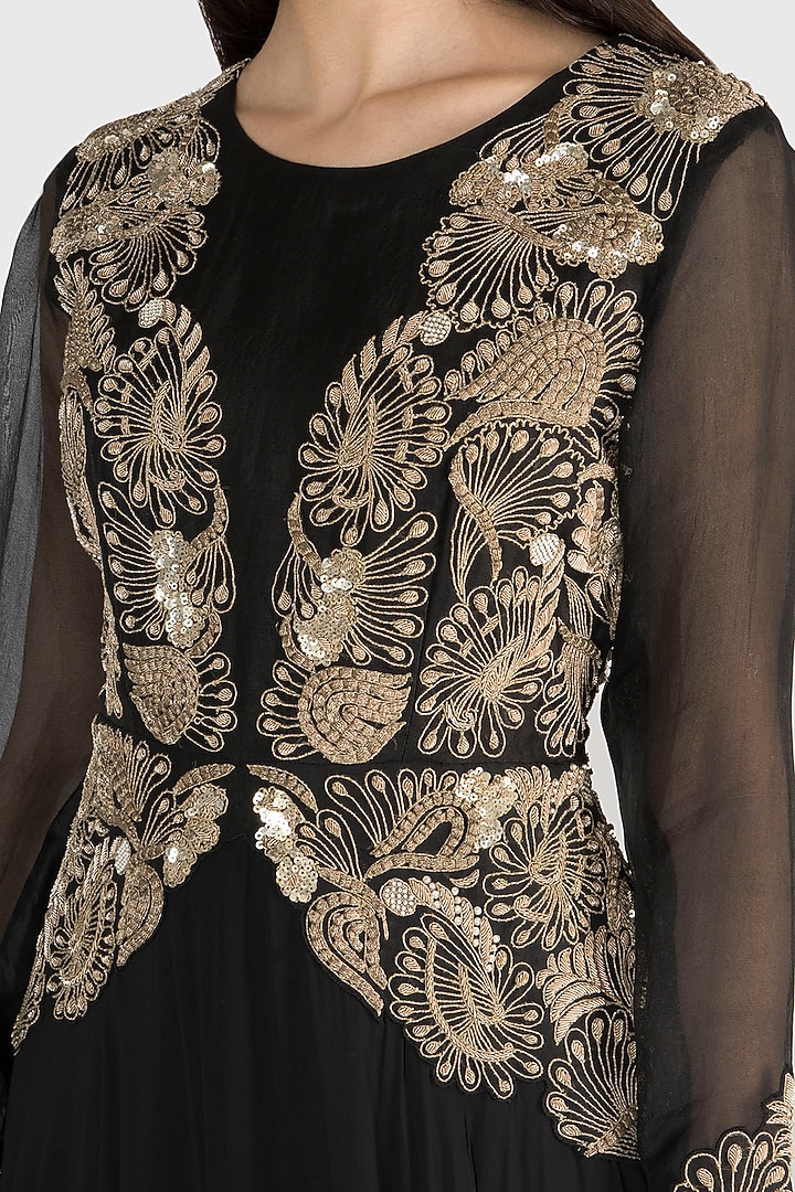 Black Embroidered Georgette Engagement Gown by Ekru by Ekta and Ruchira at Pernia's Pop Up Shop