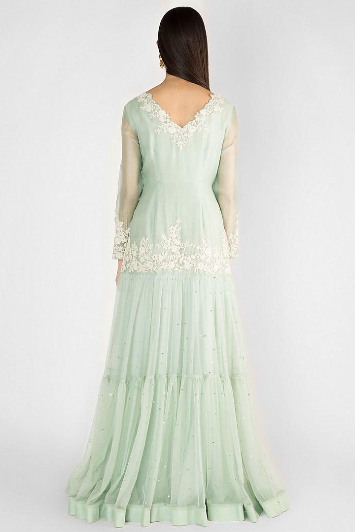 Sky Blue Embroidered Tiered Engagement Gown by Ekru by Ekta and Ruchira at Pernia's Pop Up Shop