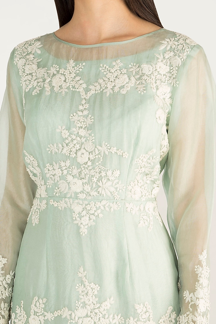 Sky Blue Embroidered Tiered Engagement Gown by Ekru by Ekta and Ruchira at Pernia's Pop Up Shop