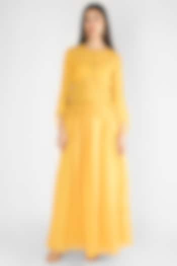 Yellow Embroidered Top With Skirt by Ekru by Ekta and Ruchira