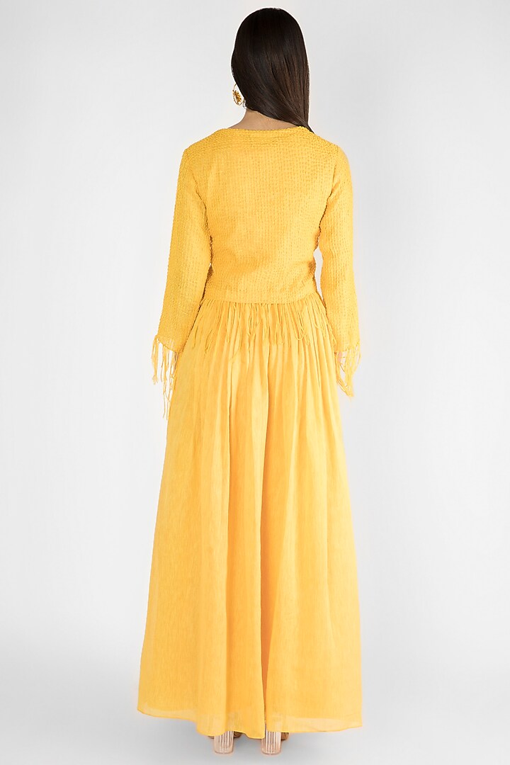 Yellow Embroidered Top With Skirt by Ekru by Ekta and Ruchira at Pernia's Pop Up Shop