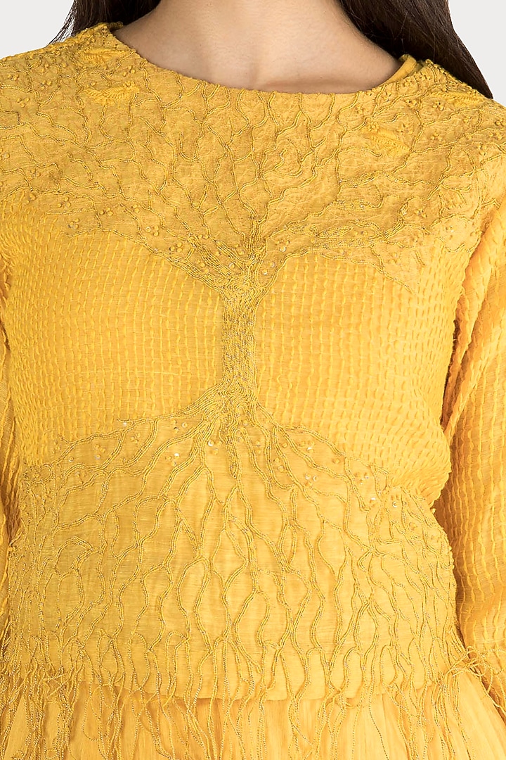 Yellow Embroidered Top With Skirt by Ekru by Ekta and Ruchira at Pernia's Pop Up Shop