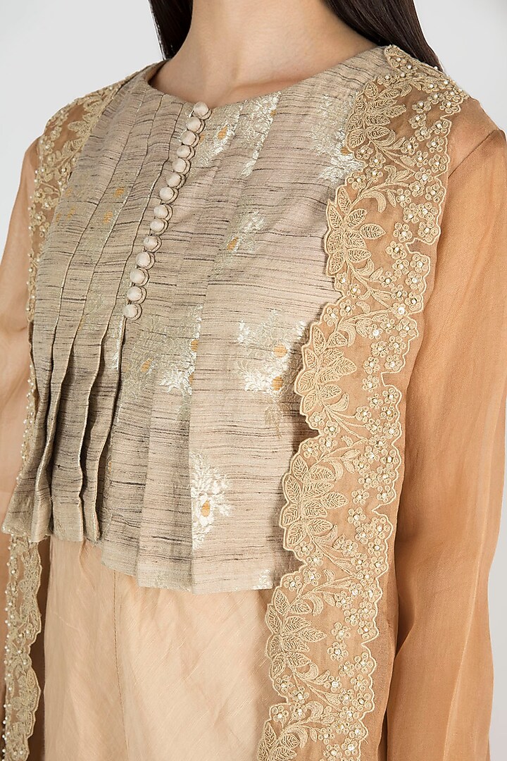 Beige Embroidered Jacket With Inner & Pants by Ekru by Ekta and Ruchira at Pernia's Pop Up Shop