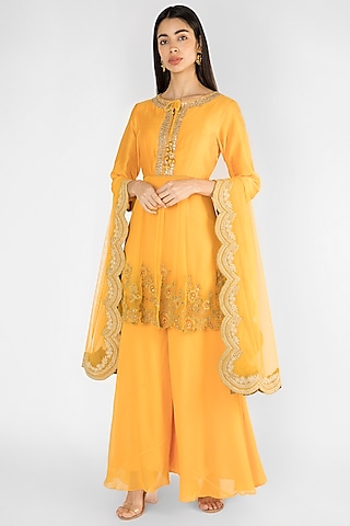Yellow Embroidered Sharara Set by Ekru by Ekta and Ruchira