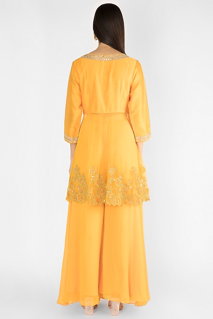 Yellow Embroidered Wedding Sharara Set by Ekru by Ekta and Ruchira at Pernia's Pop Up Shop