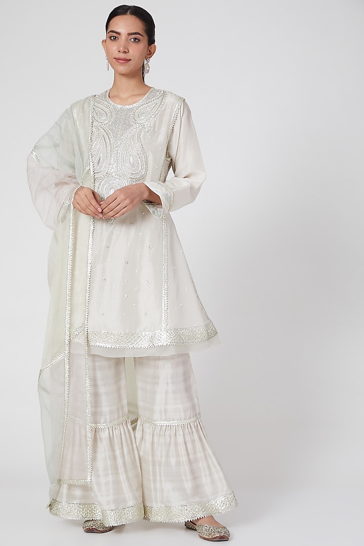 Silver Embroidered Sharara Set by Ekta Singh