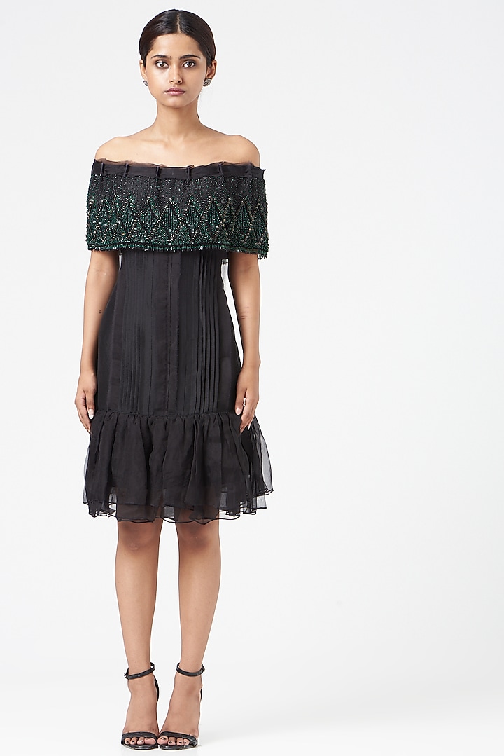 Black Off Shoulder Cocktail Dress by Ekta Singh at Pernia's Pop Up Shop