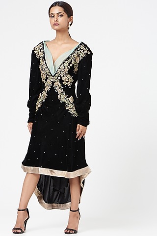 Black Hand Embroidered Dress by Ekta Singh