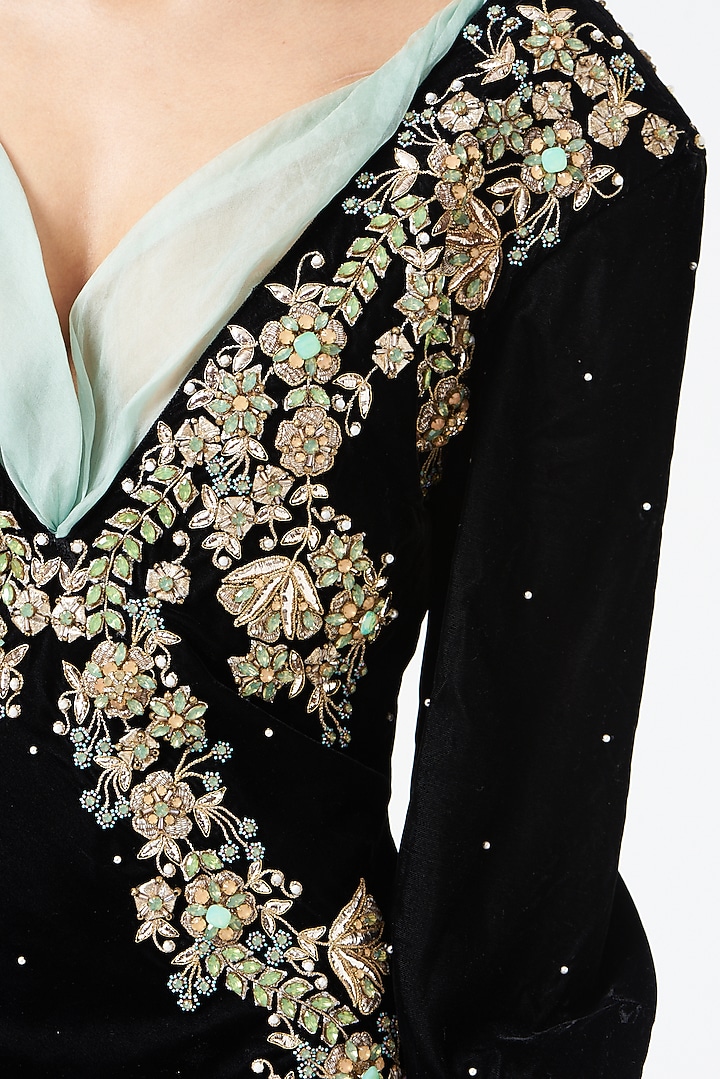 Black Hand Embroidered Cocktail Dress by Ekta Singh at Pernia's Pop Up Shop