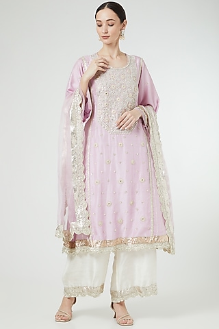 Lilac Embroidered Kurta Set by Ekta Singh