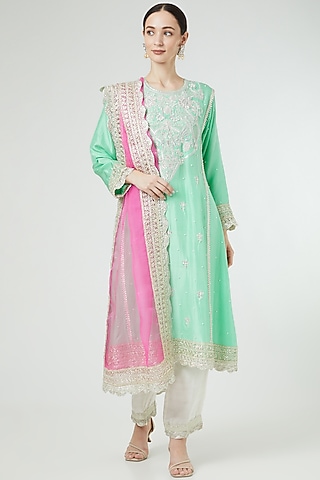 Green Embroidered Kurta Set by Ekta Singh