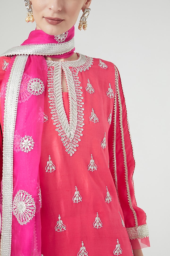 Coral Embroidered Bridal Sharara Set by Ekta Singh at Pernia's Pop Up Shop