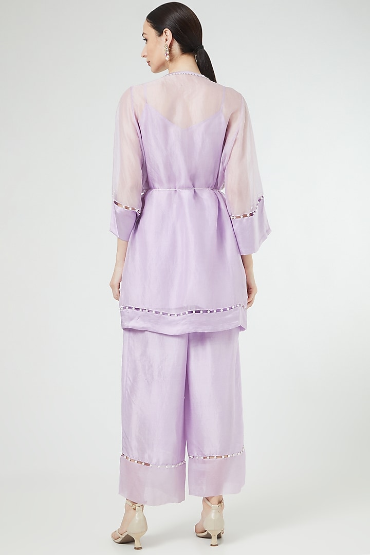 Lilac Embroidered Jacket Kurta Set by Ekta Singh at Pernia's Pop Up Shop