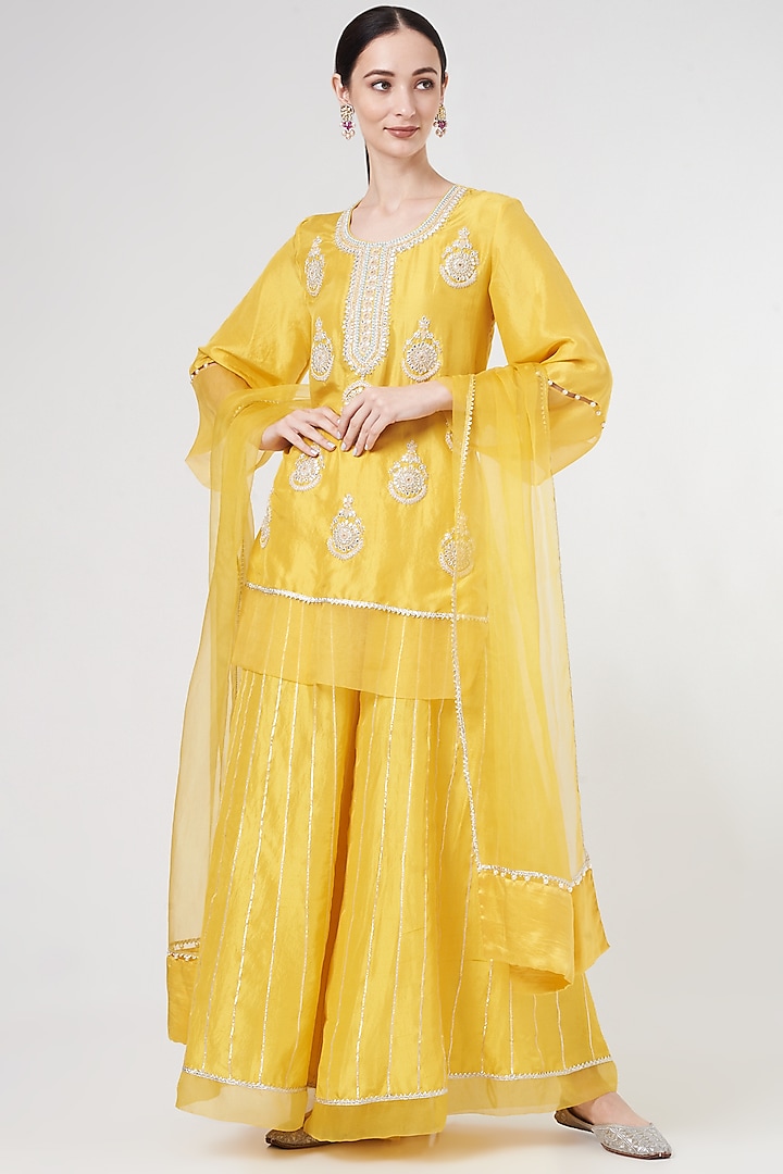 Yellow Embroidered Sharara Set by Ekta Singh
