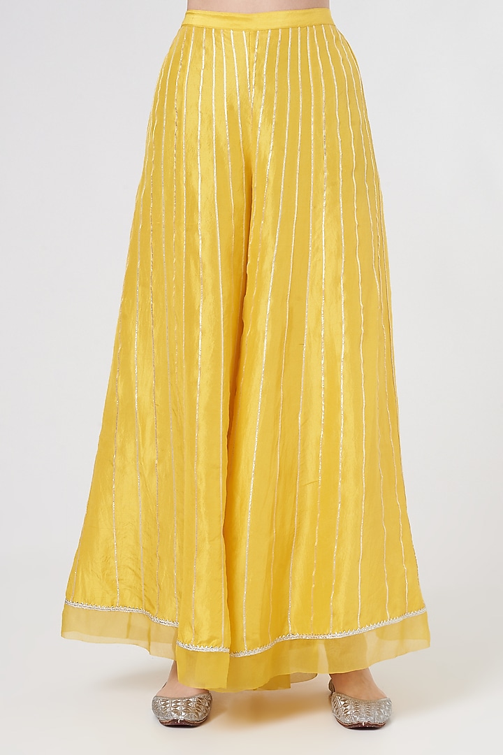 Yellow Embroidered Wedding Sharara Set by Ekta Singh at Pernia's Pop Up Shop