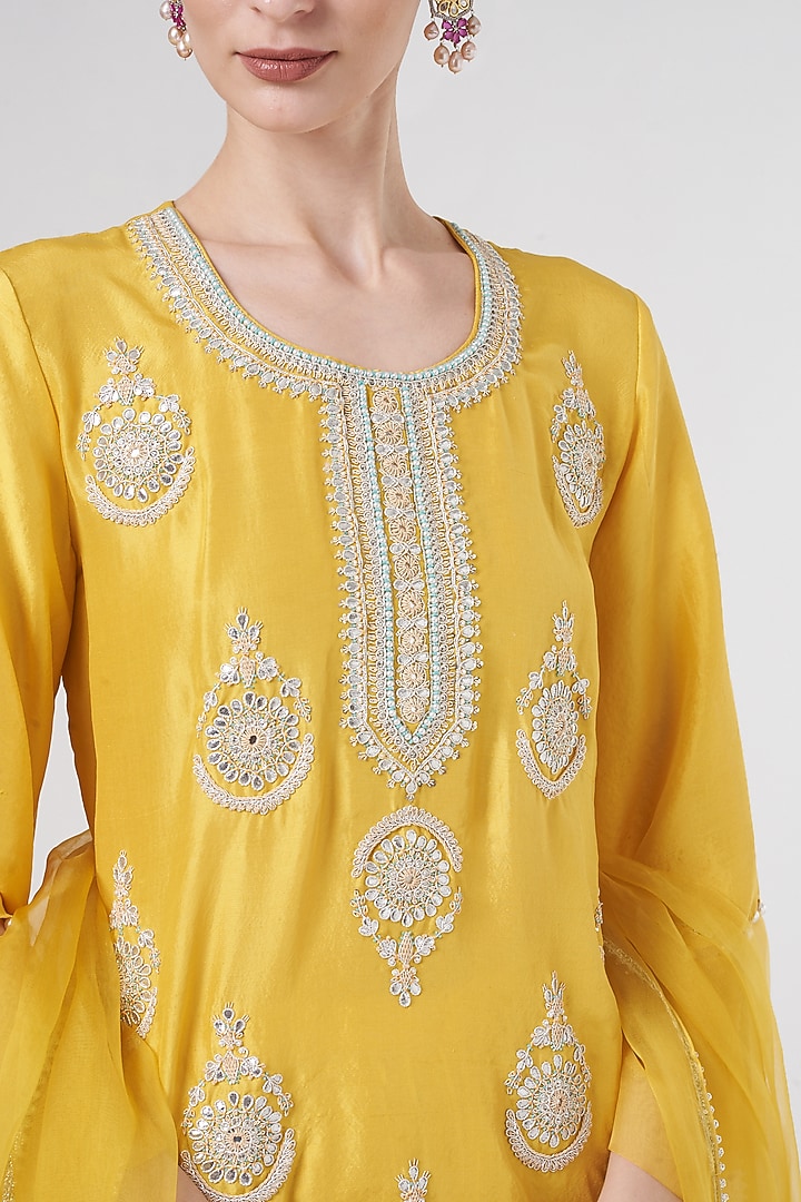 Yellow Embroidered Wedding Sharara Set by Ekta Singh at Pernia's Pop Up Shop