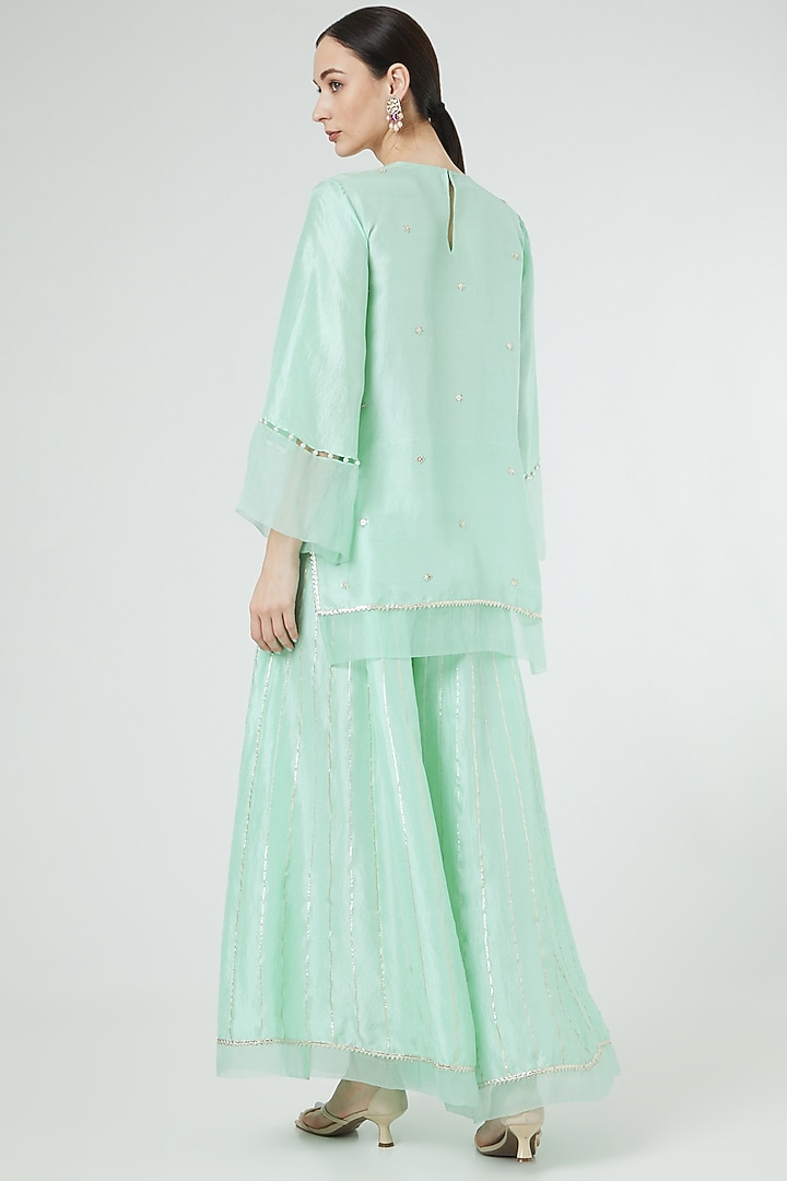 Sea Green Embroidered Wedding Sharara Set by Ekta Singh at Pernia's Pop Up Shop