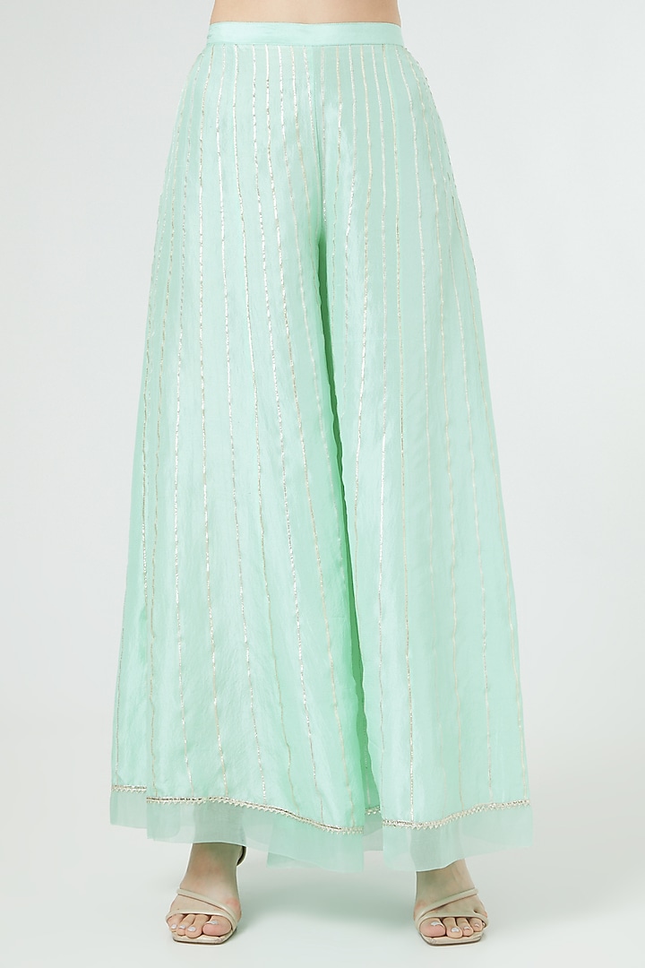 Sea Green Embroidered Wedding Sharara Set by Ekta Singh at Pernia's Pop Up Shop