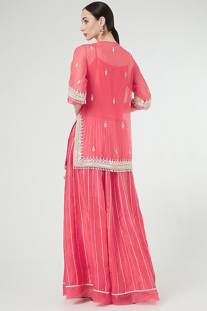 Coral Red Organza Bridal Sharara Set by Ekta Singh at Pernia's Pop Up Shop